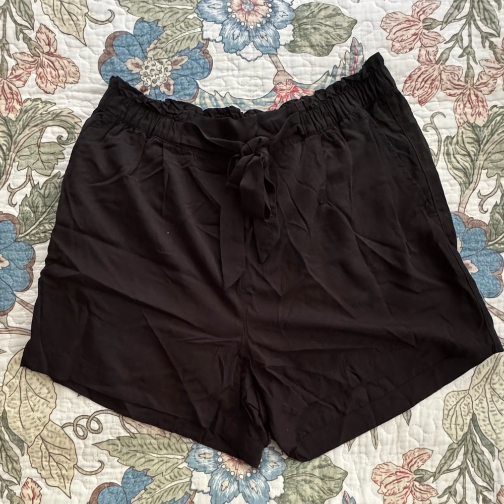 H & M &Denim High Waisted Tie Shorts